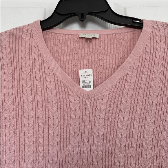 NWT Talbots L Light Pink V-Neck cable knit Sweater 100% cotton lightweight - Picture 7 of 10